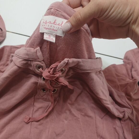 Isabel Womens Maternity S Sweater Pink Modal Spandex Long Sleeve Lace Notch Neck - Picture 8 of 12